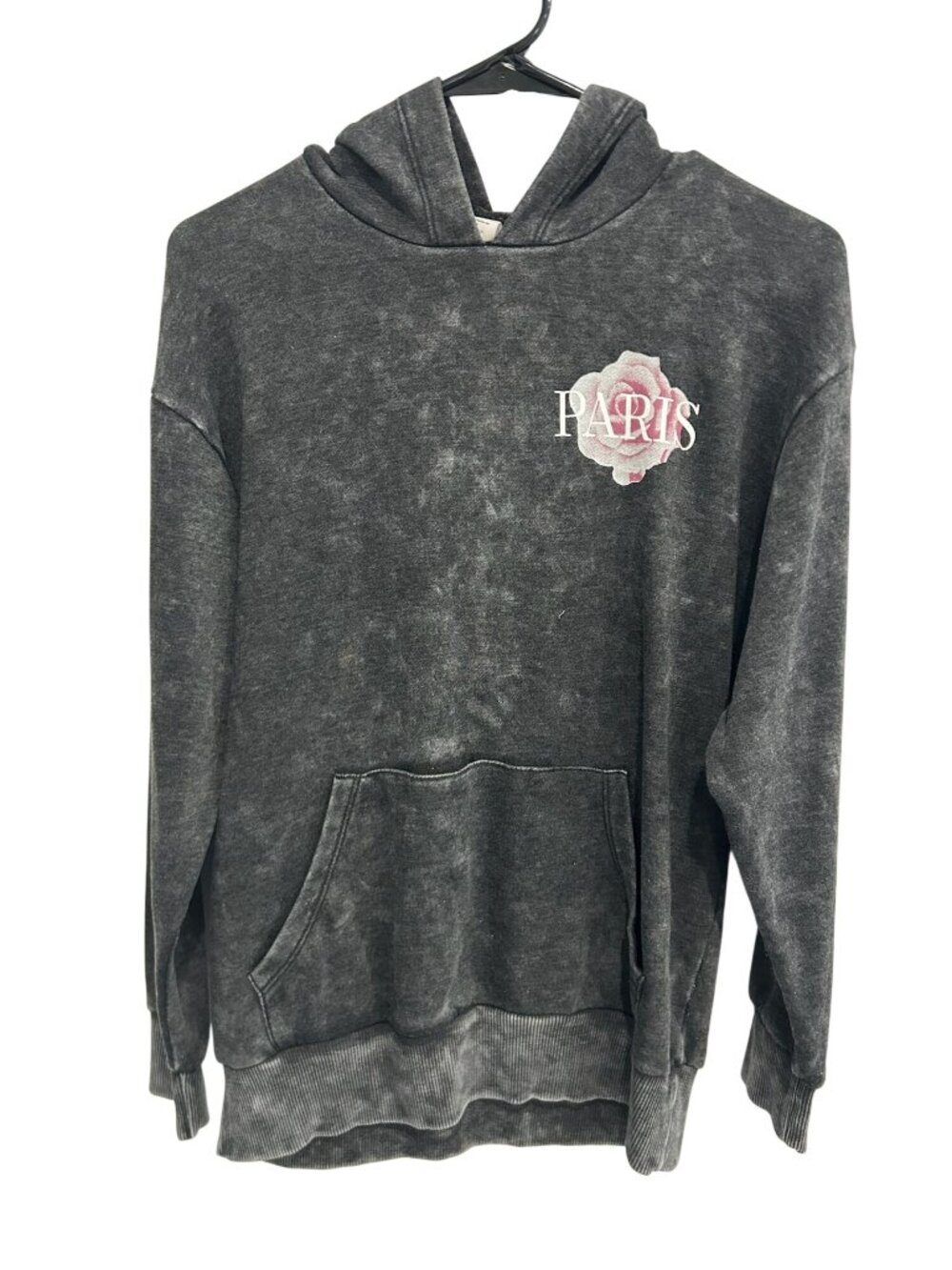 No Boundaries XS Paris Graphic Acid Wash Pullover Hoodie Gray Grungecore Retro